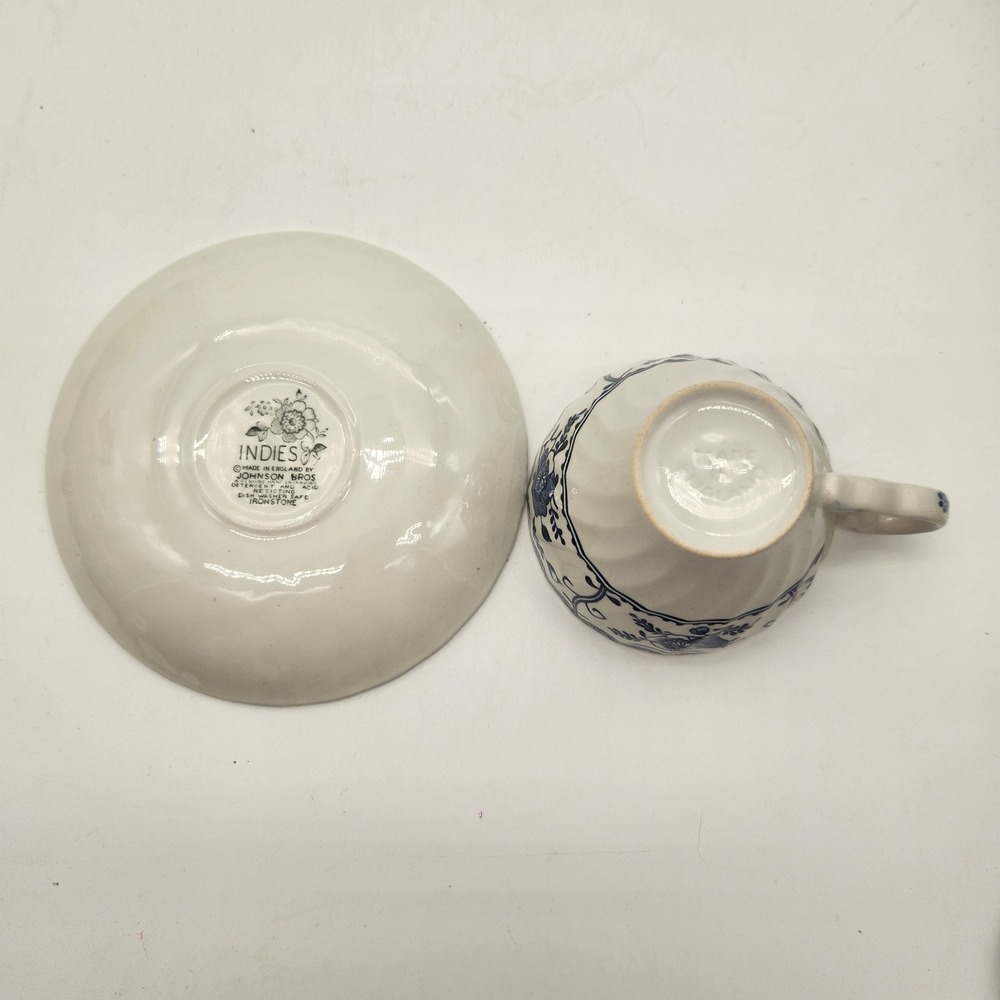 Johnson Brothers Indies Blue Ironstone Cup and Saucer Set Made in England Floral - Picture 9 of 11
